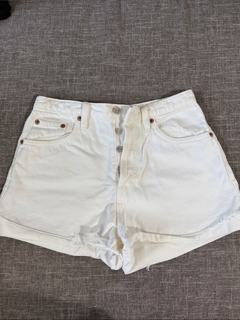 Zara White Button-Front Denim Shorts
